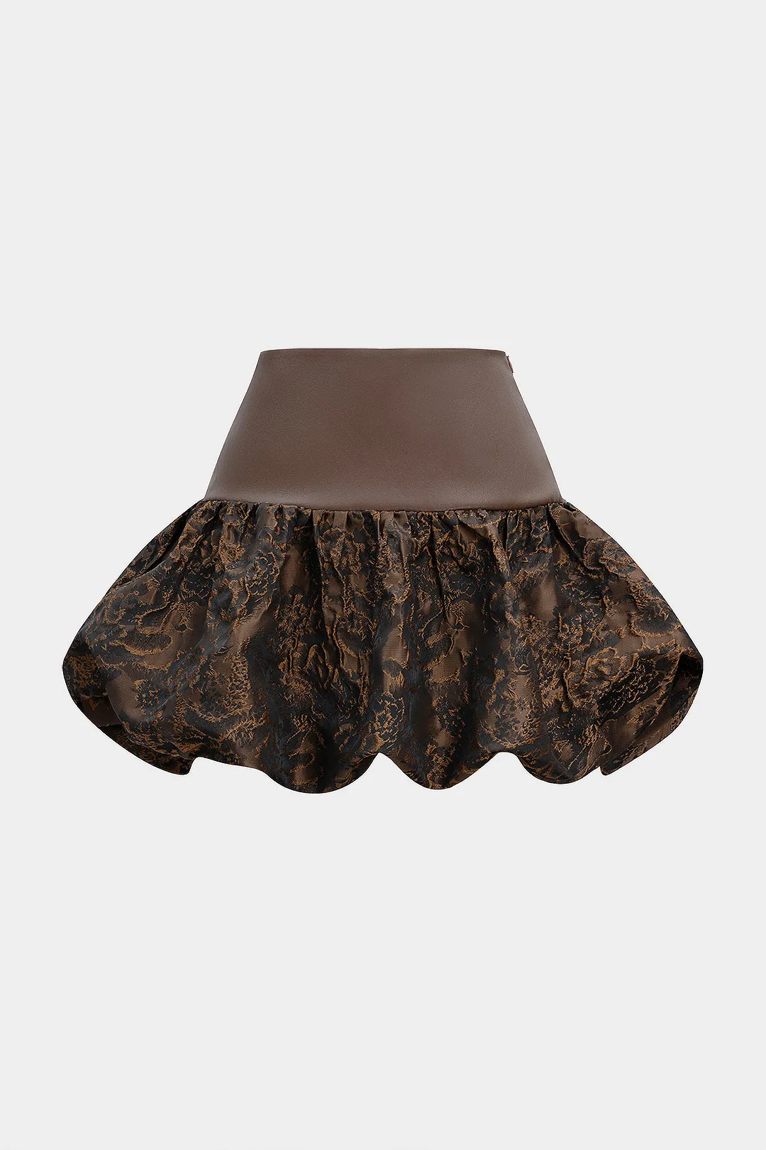 Floral Jacquard Patchwork Faux Leather Ruched Mini Skirt sold by Micas product image thumbnail 2