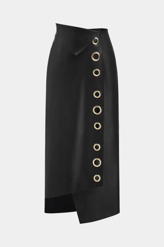 Faux Leather Eyelet Asymmetrical Skirt sold by Micas