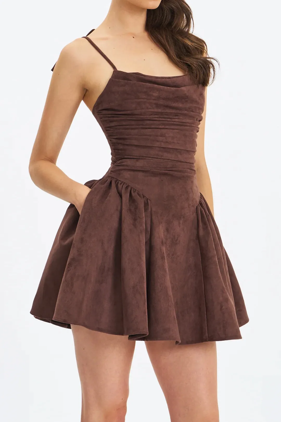Suede Ruched Sleeveless Mini Dress sold by Micas product image thumbnail 4