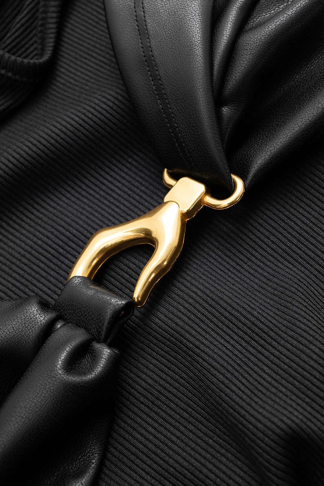 Faux Leather Patchwork Mock Neck Sleeveless Mini Dress sold by Micas product image thumbnail 3