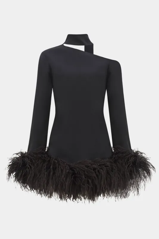 Halter Neck Feather Trim Long Sleeve Mini Dress sold by Micas