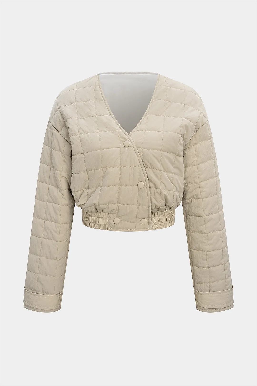 Stitching Detail Shirred Waistband V-Neck Asymmetrical Jacket sold by Micas