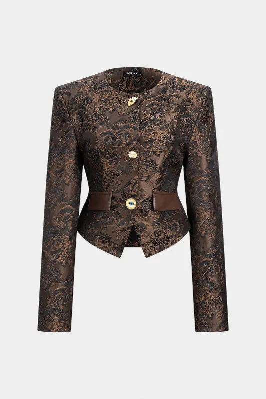 Floral Jacquard Button Fake Pocket Jacket sold by Micas