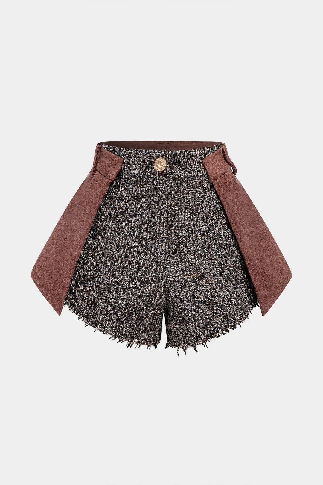 Suede Patchwork Zipper Fake Pocket Shorts sold by Micas