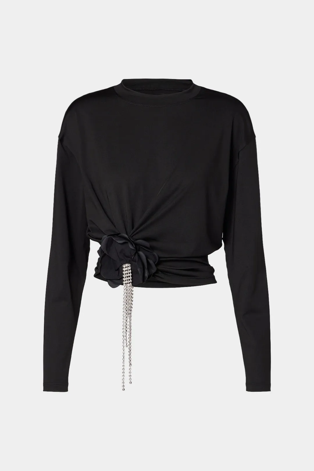 3D Flower Decor Round Neck Ruched Long Sleeve Sweatshirt sold by Micas