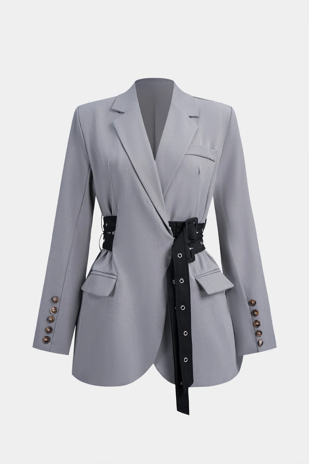 Tie-Up Waist Cinching Long Sleeve Blazer sold by Micas
