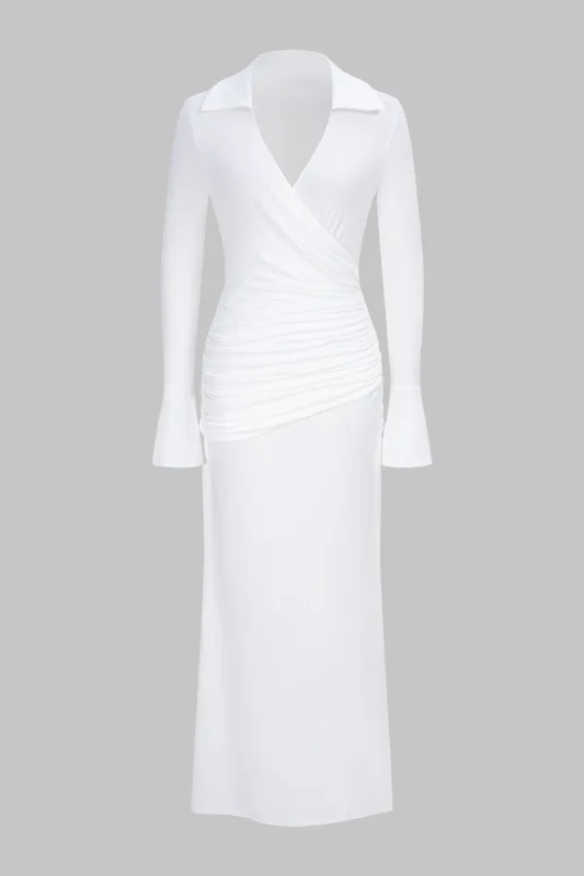 Ruched V-Neck Long Sleeve Maxi Dress sold by Micas