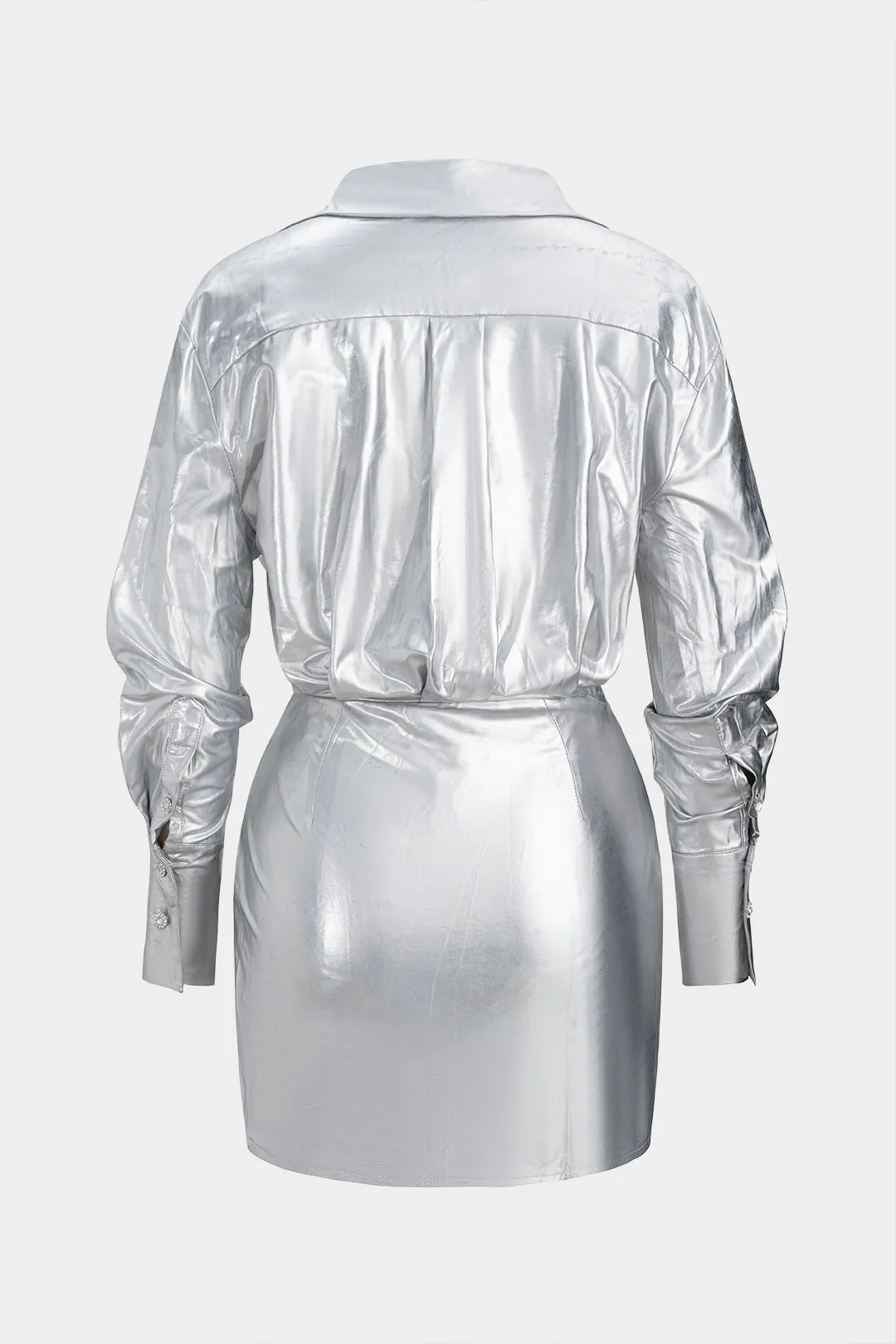 Leather V-Neck Ruched Long Sleeve Mini Dress sold by Micas product image thumbnail 2