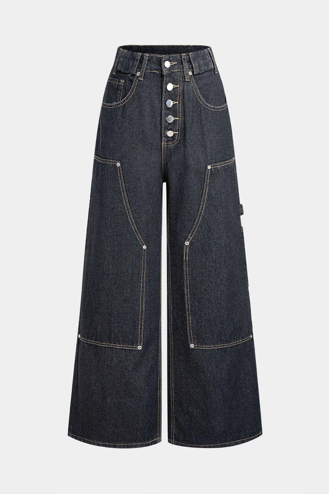 Denim Button Wide Leg Jeans sold by Micas