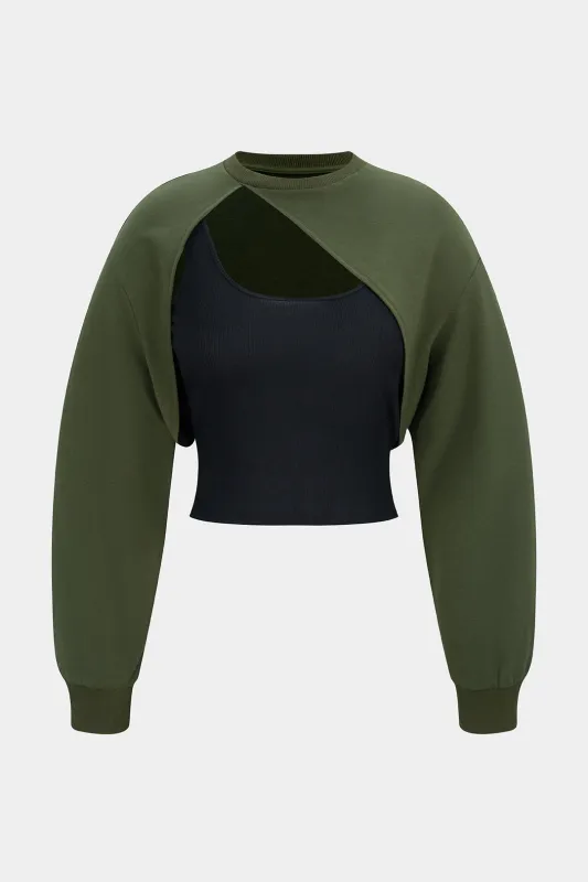 Contrast Cut Out Asymmetrical Long Sleeve Sweatshirt sold by Micas
