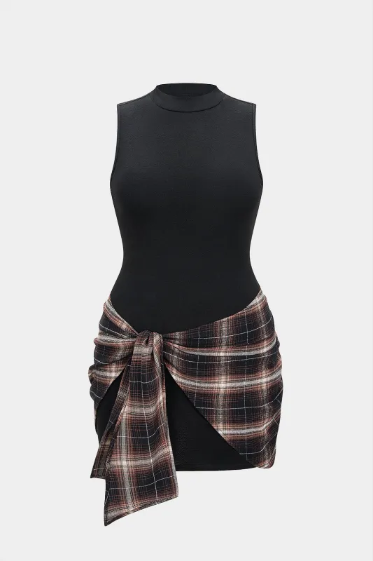 Plus Size Patchwork Knotted Sleeveless Mini Dress sold by Micas