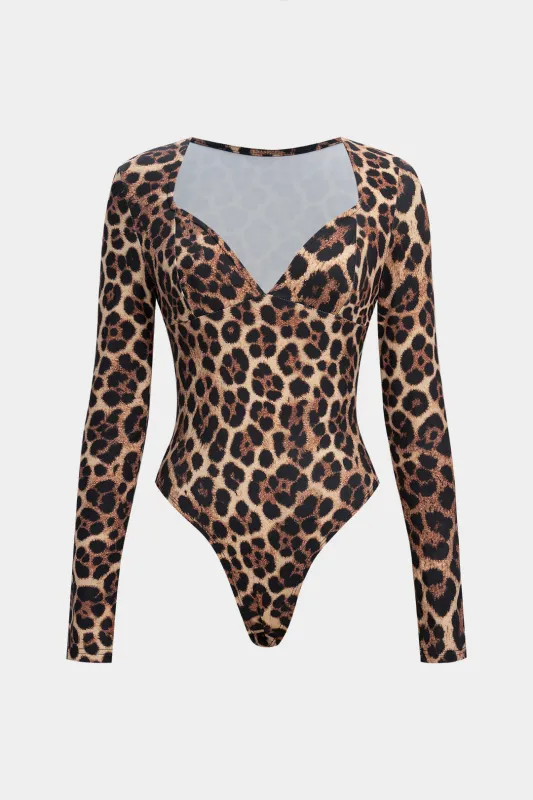 Leopard Print Long Sleeve Bodysuit sold by Micas