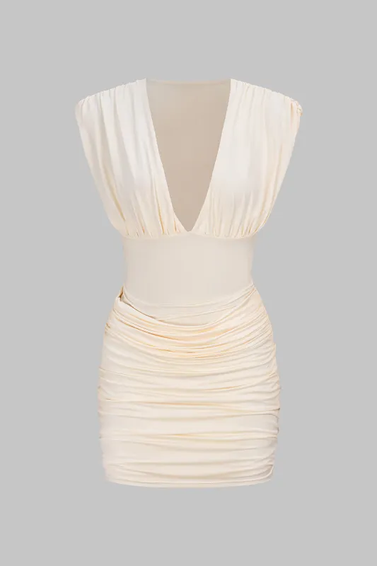 Ruched V-Neck Sleeveless Mini Dress sold by Micas