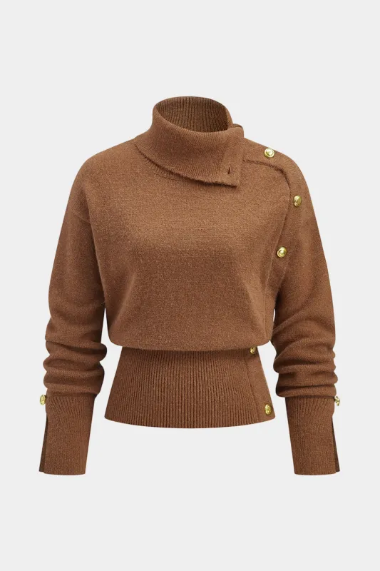 Knit Turtleneck Asymmetrical Long-Sleeve Top sold by Micas