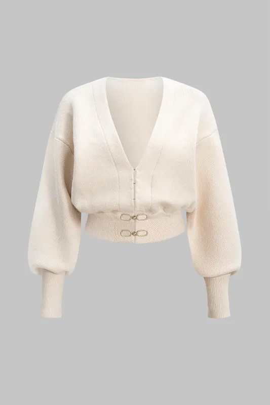 Knit V-Neck Buckle Cardigan sold by Micas