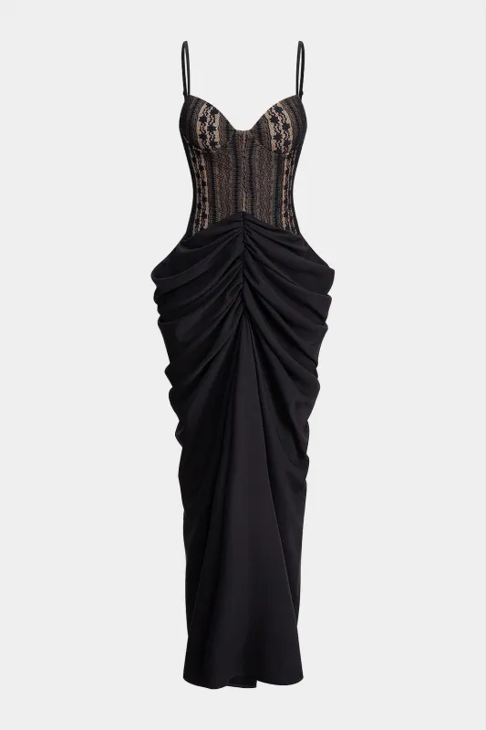 Lace Patchwork Ruched Sleeveless Maxi Dress sold by Micas