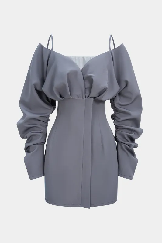 Off-Shoulder Ruched Long Sleeve Mini Dress made by Micas