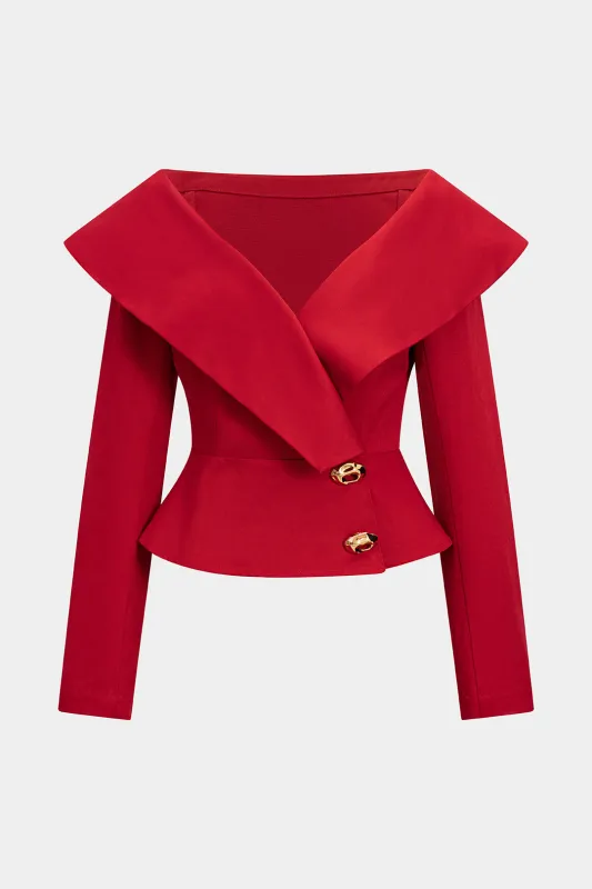 Asymmetrical Metallic Button Crossed Long-Sleeve Shirt sold by Micas