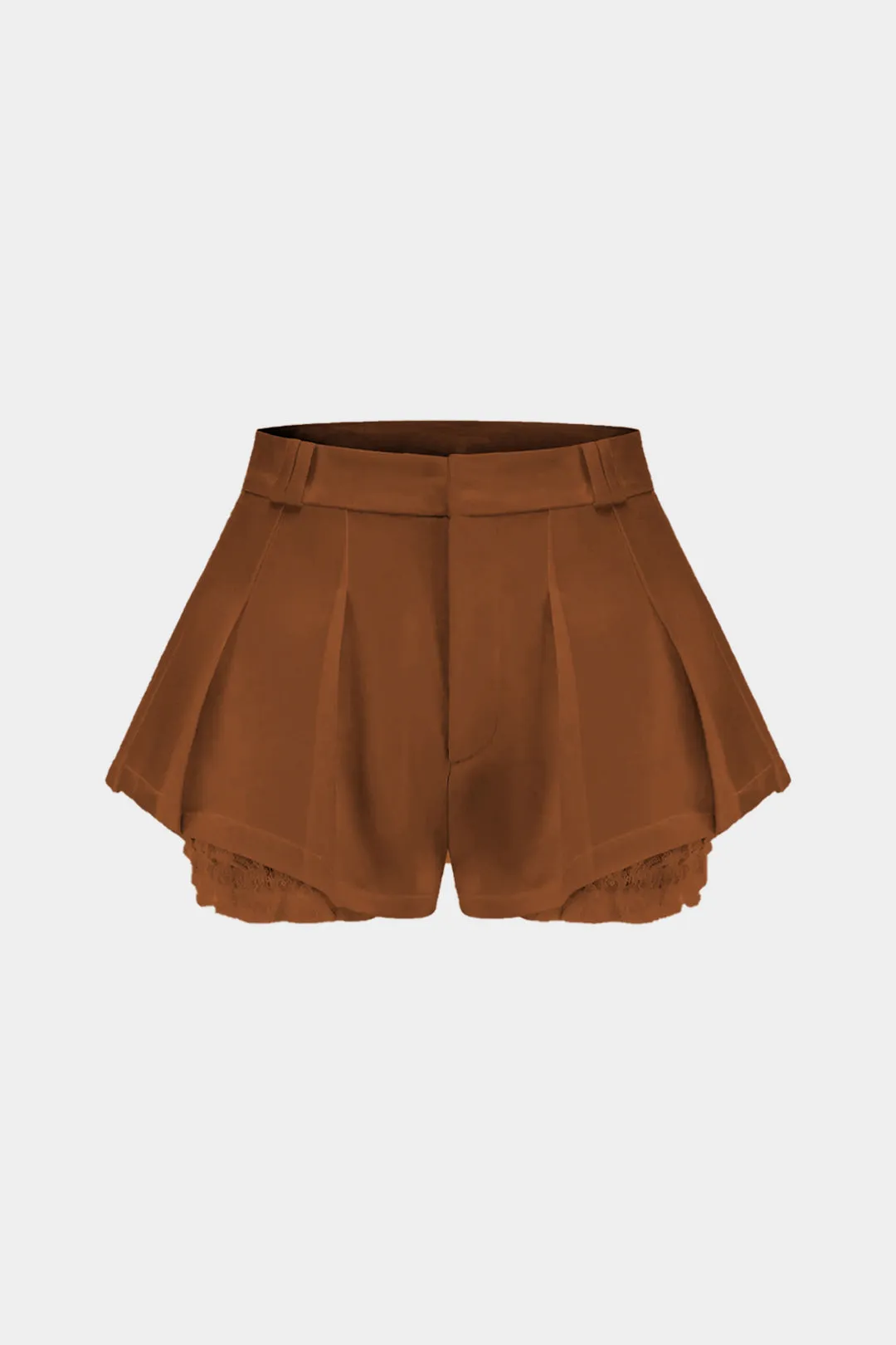 Satin Lace Trim Patchwork Pleated Shorts sold by Micas