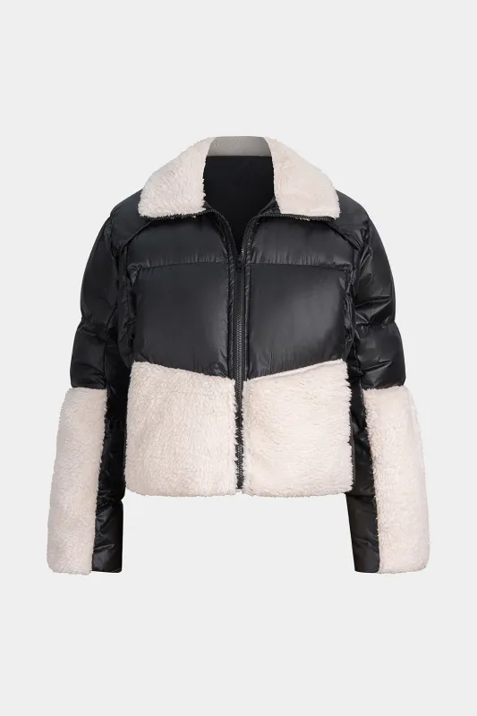 Wool Splicing Patchwork Puffer sold by Micas