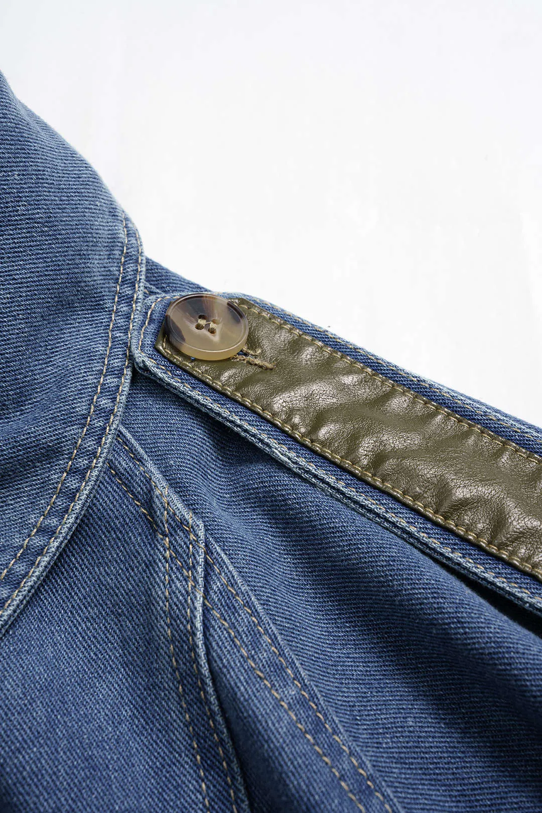 Denim Patchwork Distressed Belted Outerwear sold by Micas product image thumbnail 4