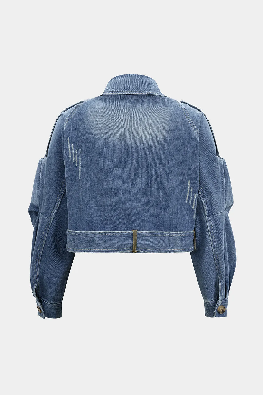 Denim Patchwork Distressed Belted Outerwear sold by Micas product image thumbnail 2