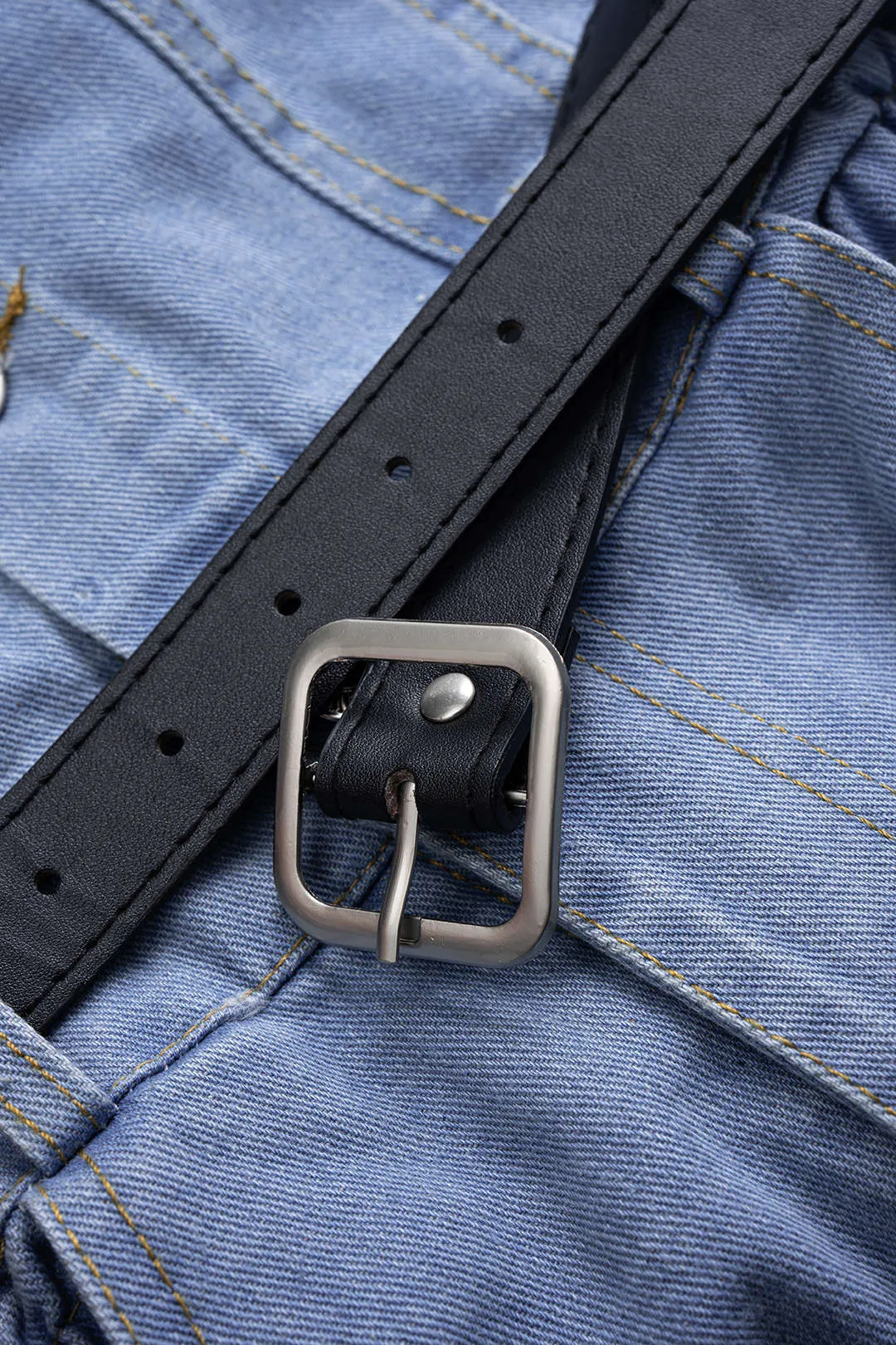 Denim Button Belted Long Sleeve Romper sold by Micas product image thumbnail 3