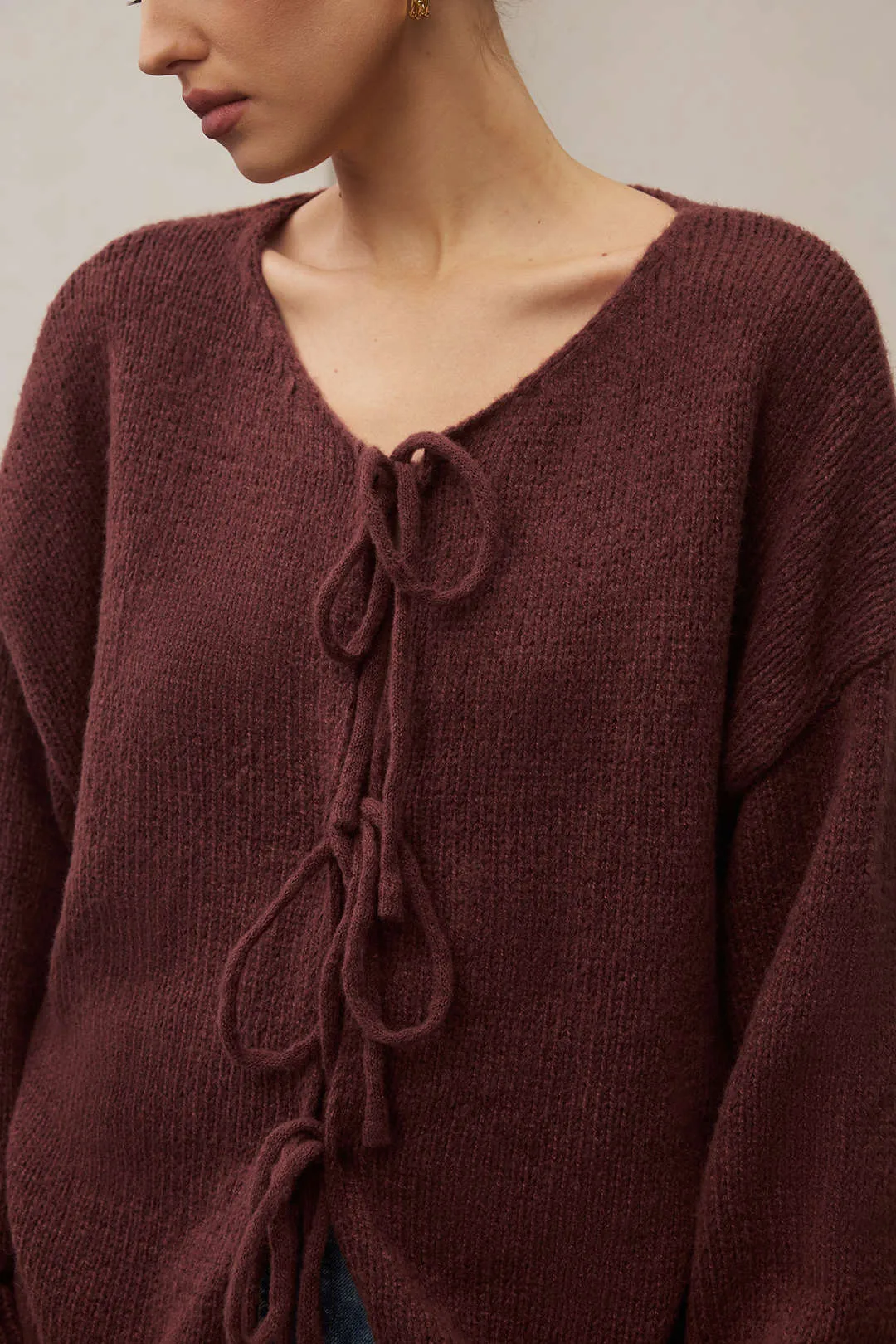 Knit Round Neck Tie-Up Cardigan sold by Micas product image thumbnail 4