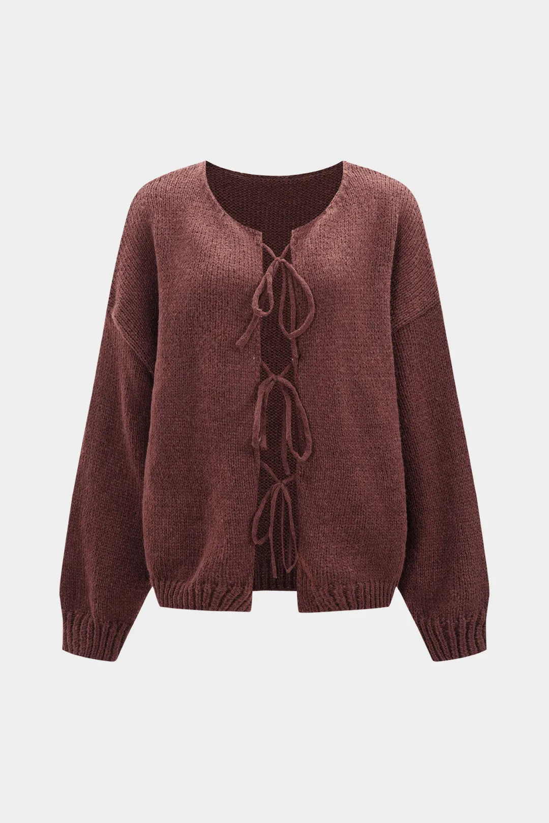 Knit Round Neck Tie-Up Cardigan sold by Micas product image thumbnail 5