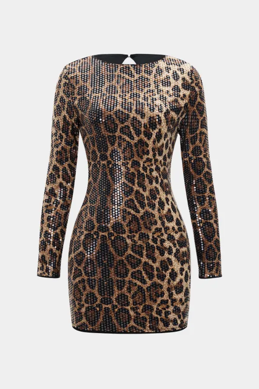 Leopard Print Sequin Long Sleeve Midi Dress sold by Micas