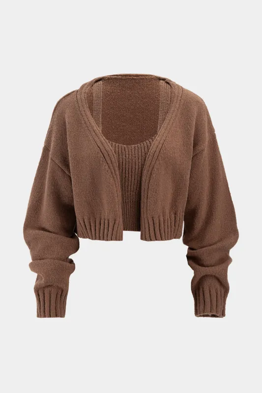 Knit Cami Top And Long-Sleeve Cardigan Set sold by Micas