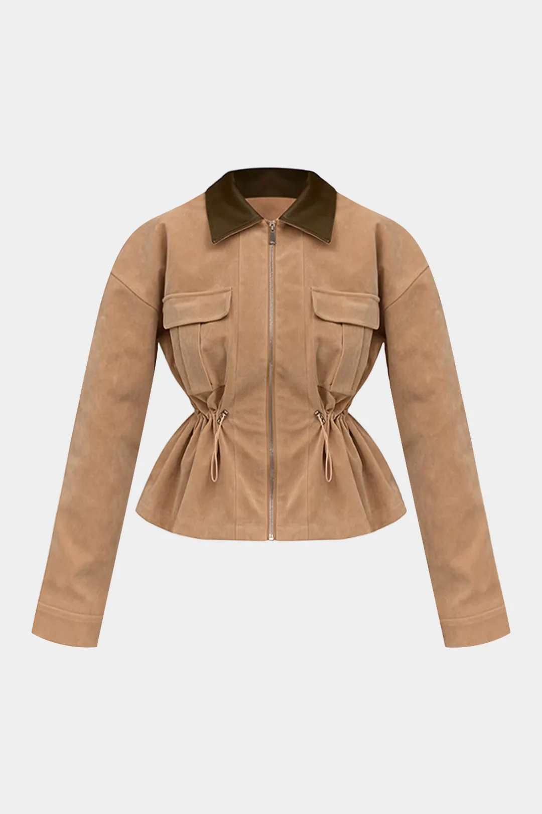 Suede Patchwork Faux Leather Drawstring Jacket sold by Micas