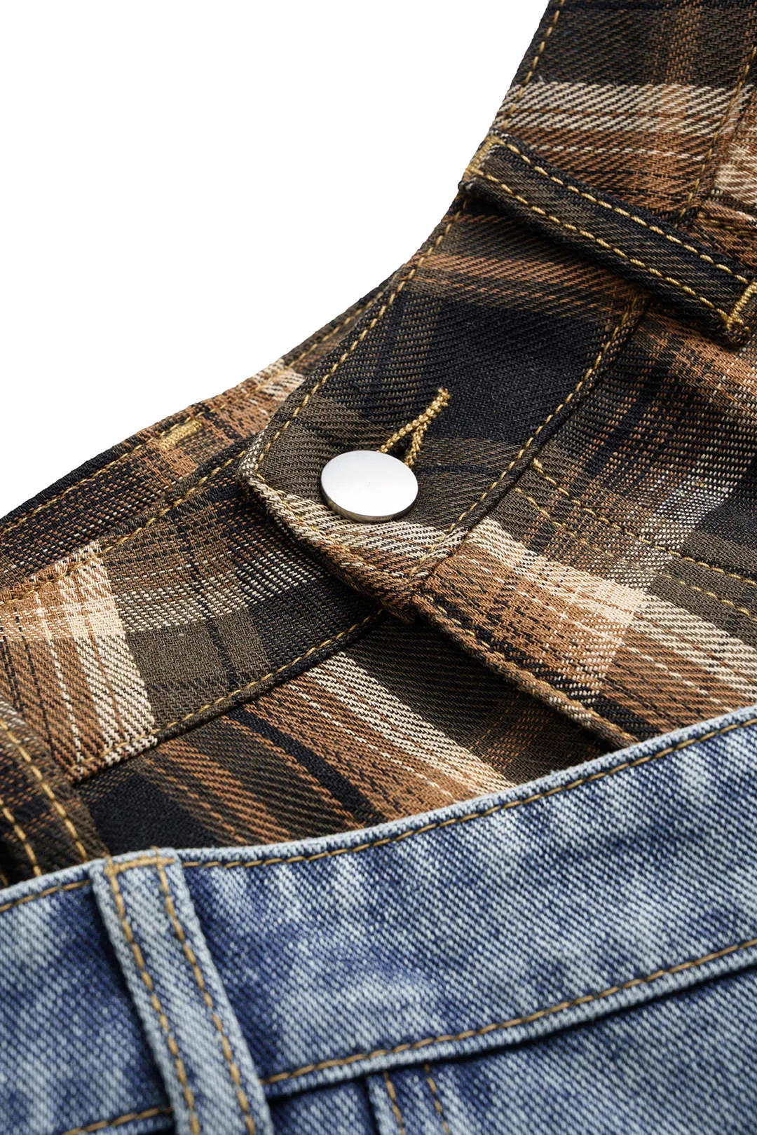 Plaid Print Denim Patchwork Zipper Skirt sold by Micas product image thumbnail 4