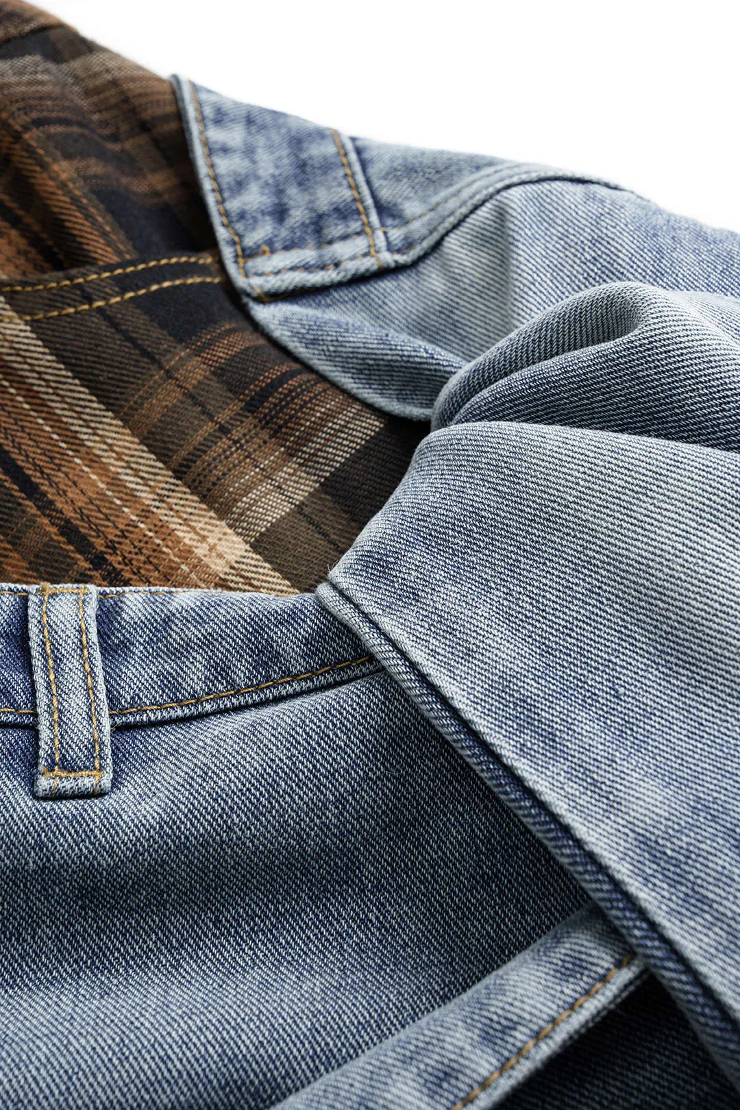 Plaid Print Denim Patchwork Zipper Skirt sold by Micas product image thumbnail 5