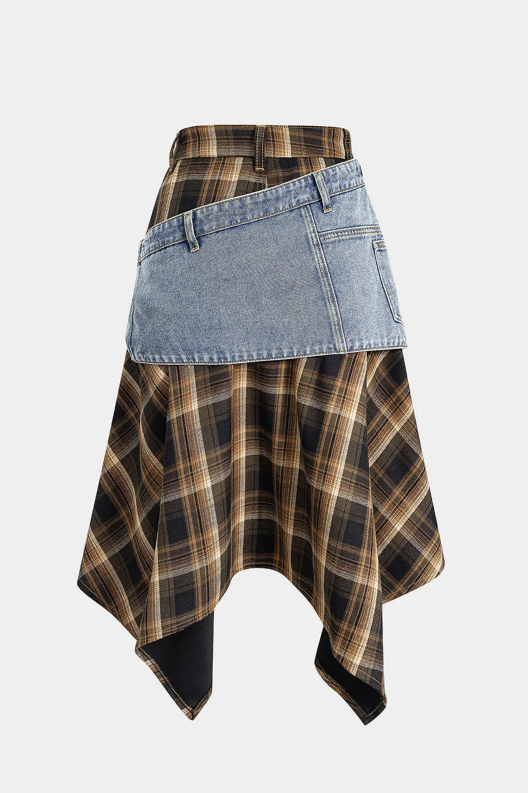 Plaid Print Denim Patchwork Zipper Skirt sold by Micas product image thumbnail 2