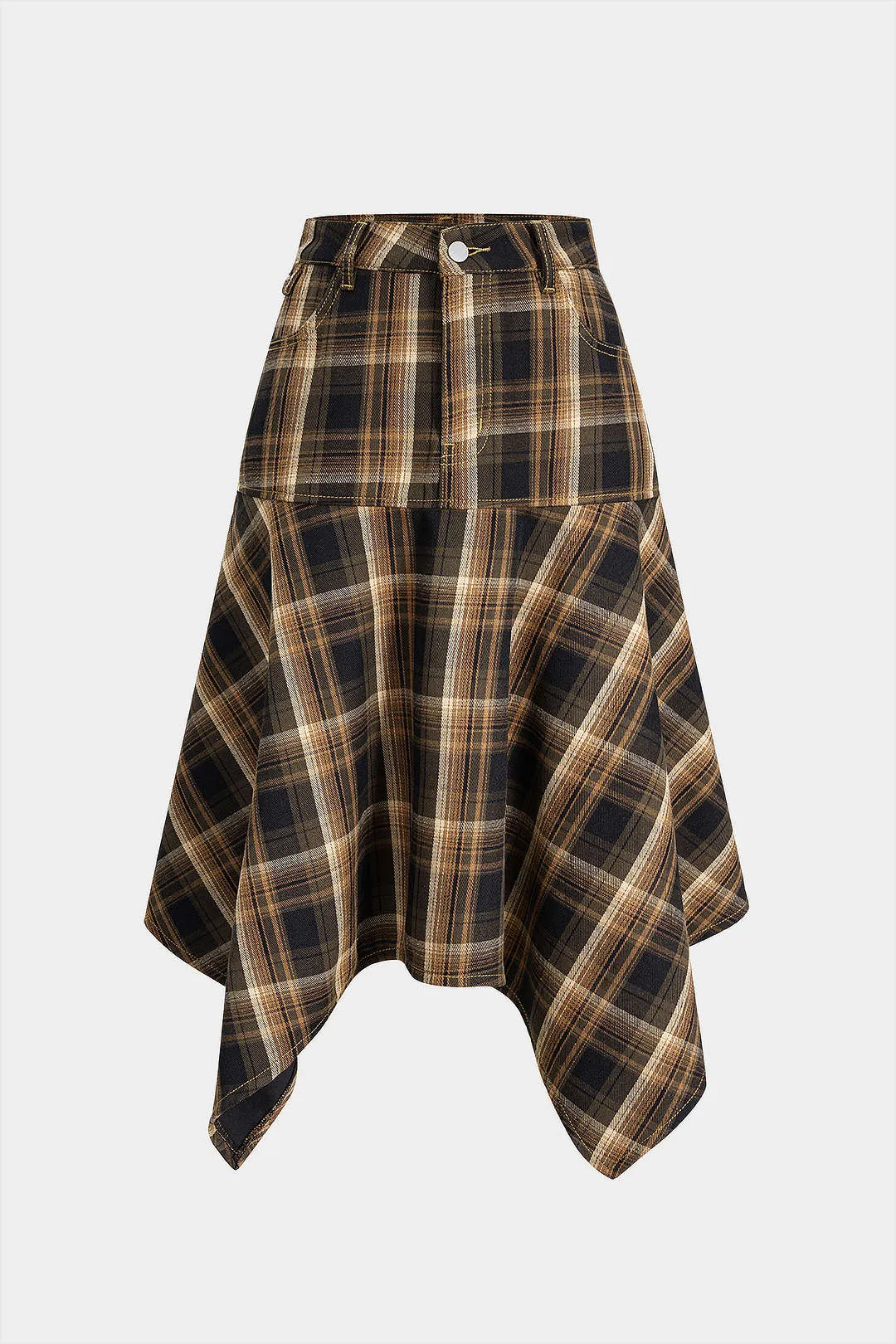 Plaid Print Denim Patchwork Zipper Skirt sold by Micas product image thumbnail 3