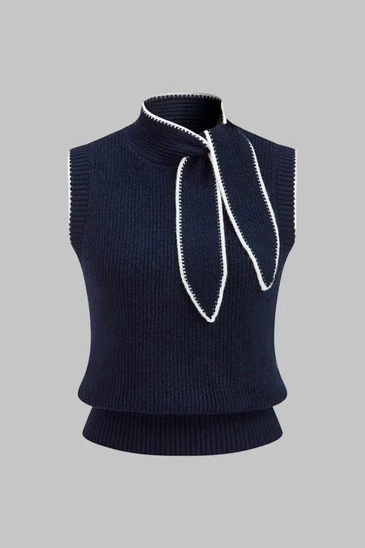 Knit Contrast Ribbed Tie-Front Tank Top sold by Micas