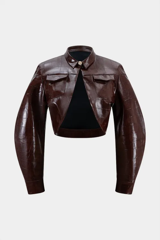 Faux Leather Pocket Cropped Jacket sold by Micas