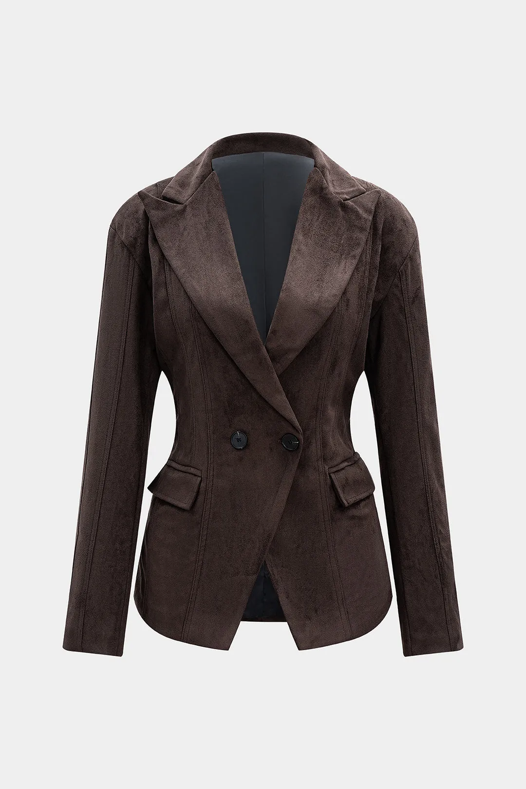 Suede Button Notched Lapel Shoulder Pads Blazer sold by Micas