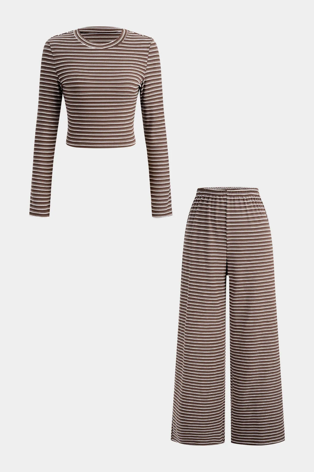 Stripes Print Long Sleeve Top And Straight Leg Pants Set sold by Micas