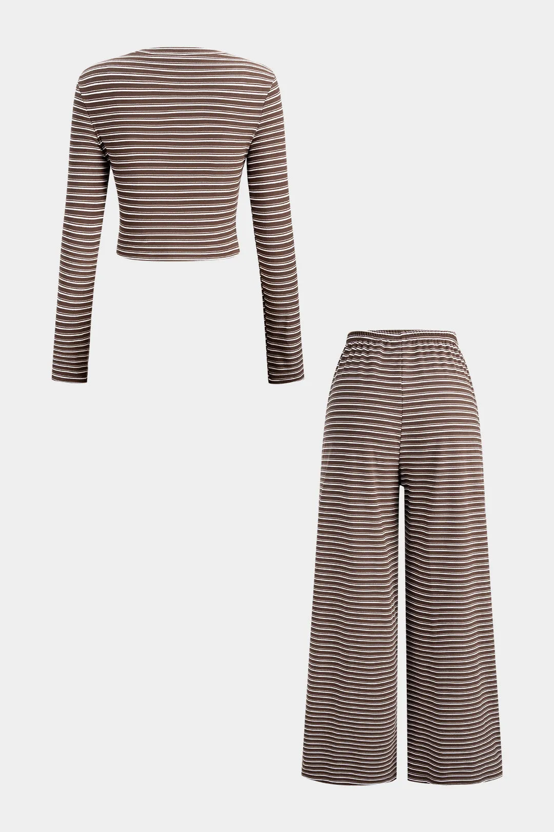 Stripes Print Long Sleeve Top And Straight Leg Pants Set sold by Micas product image thumbnail 2