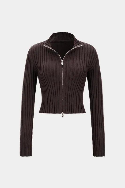 Knit Ribbed Zipper Cardigan sold by Micas