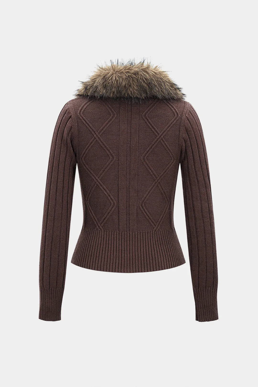 Knit Patchwork Fringe Zipper Cardigan sold by Micas product image thumbnail 2