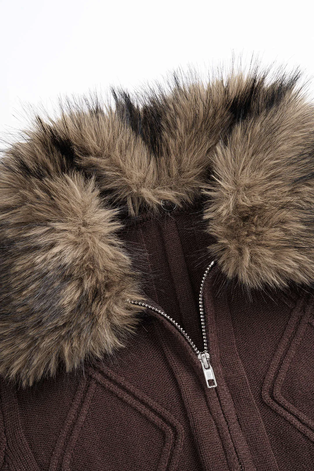 Knit Patchwork Fringe Zipper Cardigan sold by Micas product image thumbnail 3