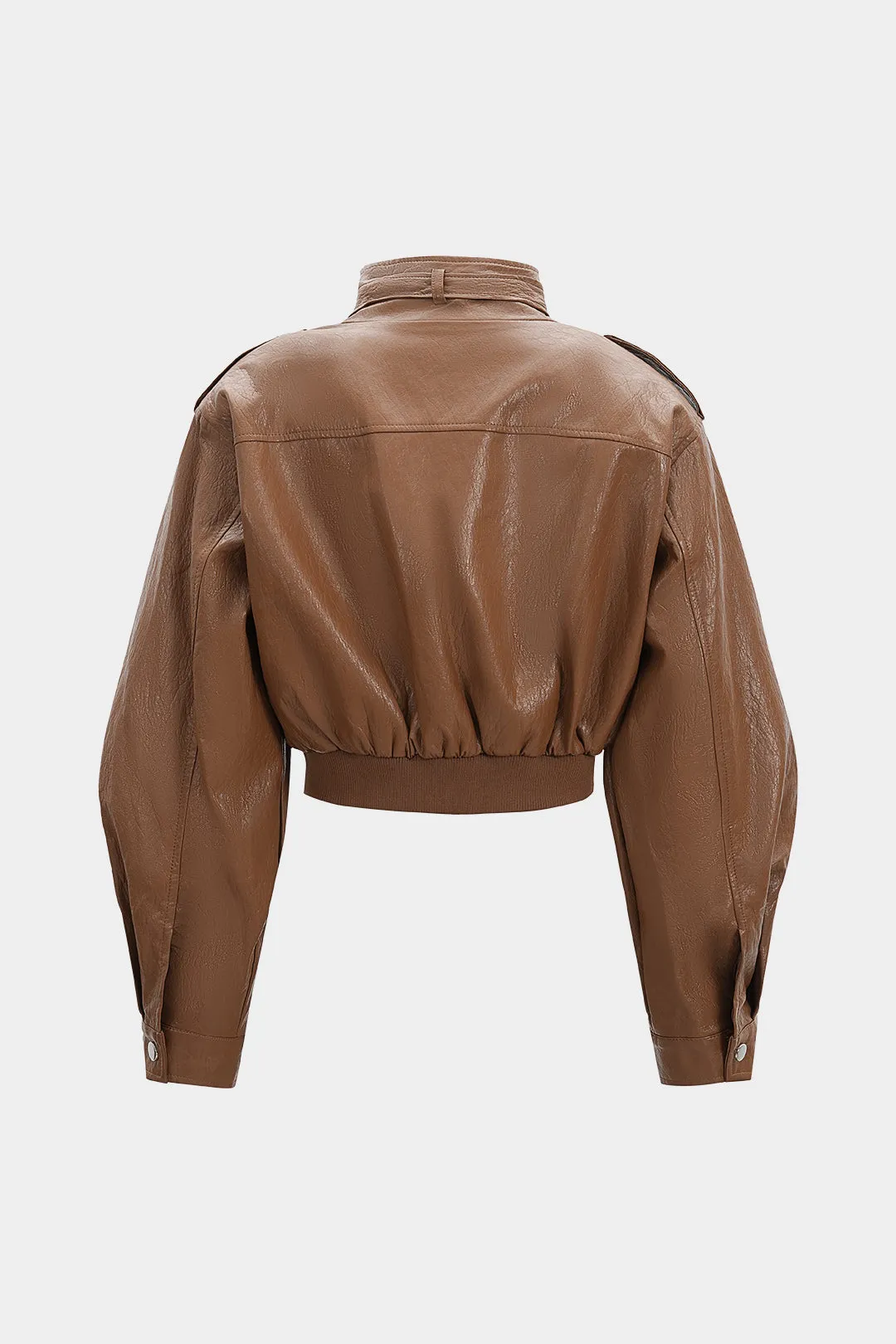 Faux Leather Stand Collar Cropped Jacket sold by Micas product image thumbnail 2