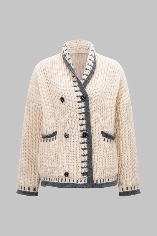 Knit Color Block Button Long Sleeve Cardigan sold by Micas