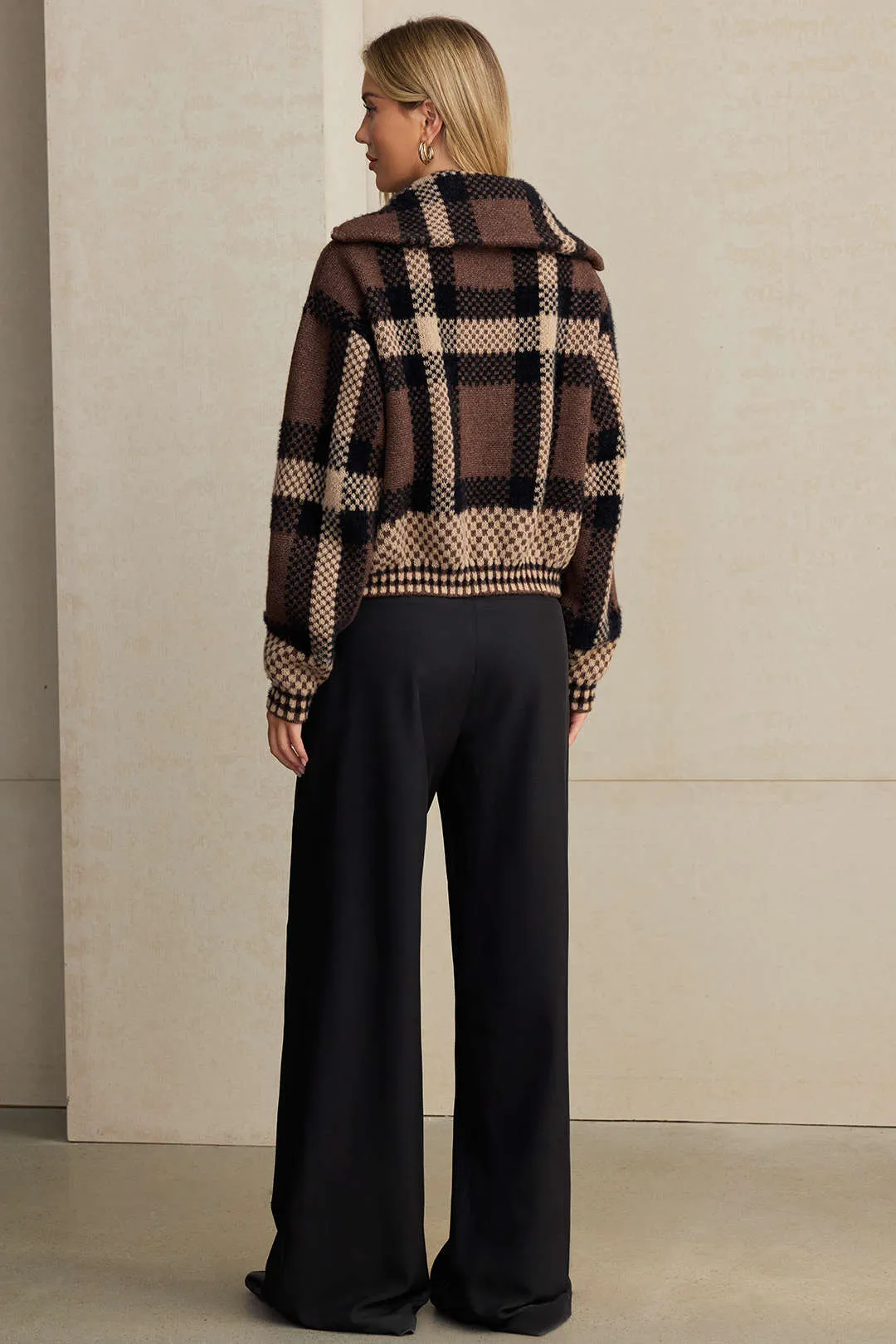 Knit Plaid Print Zipper Sweater Cardigan sold by Micas product image thumbnail 3