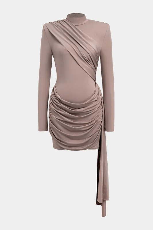 Mock Neck Ruched Backless Long Sleeve Mini Dress sold by Micas