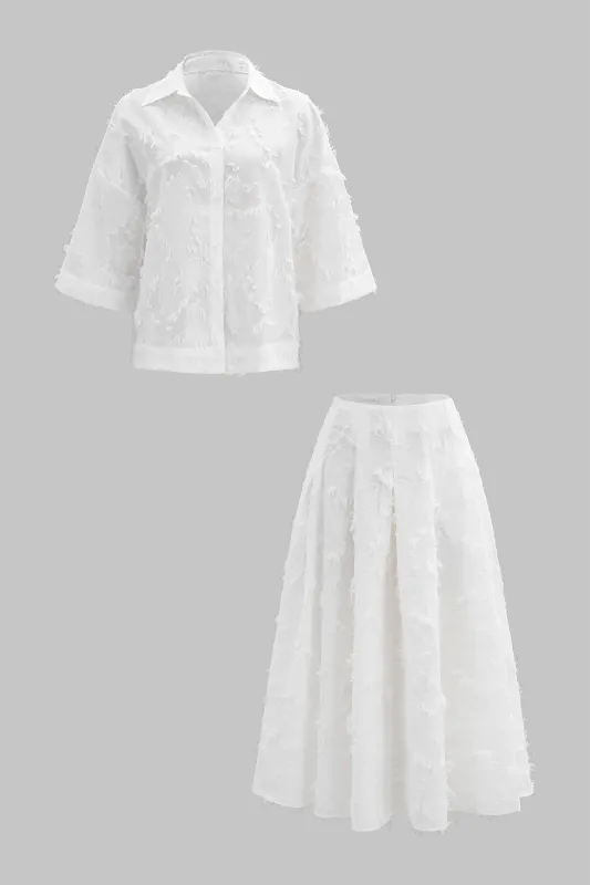 Feather Fringe Long-Sleeve Shirt And Zipper Skirt Set made by Micas