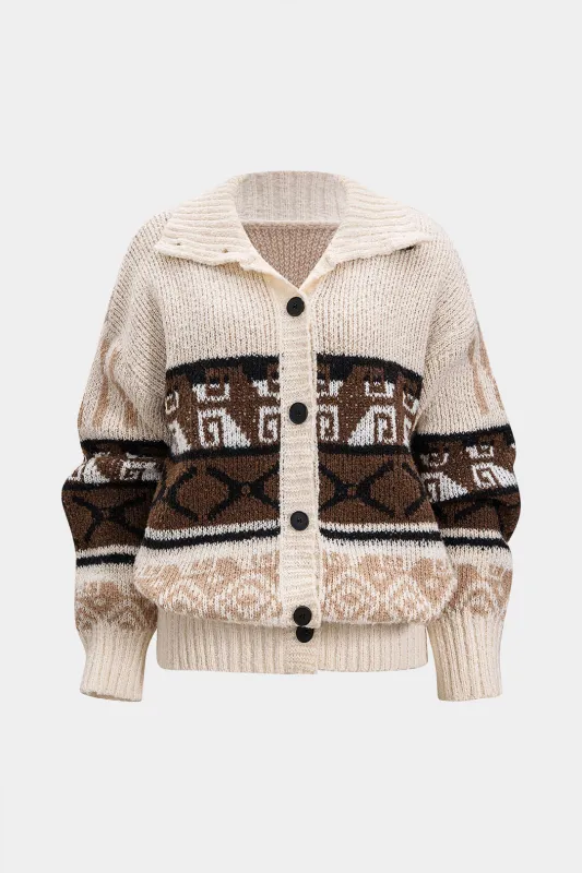 Knit Fair Island Print Button Cardigan sold by Micas